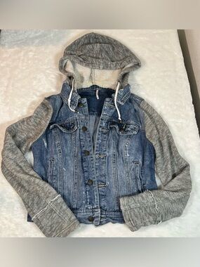 Free People Denim & Knit Hoodie Jacket XS
